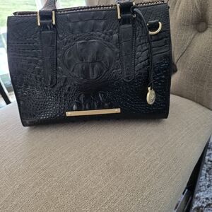 Brahmin Black Crocodile-Embossed Satchel 10W 7L 5D